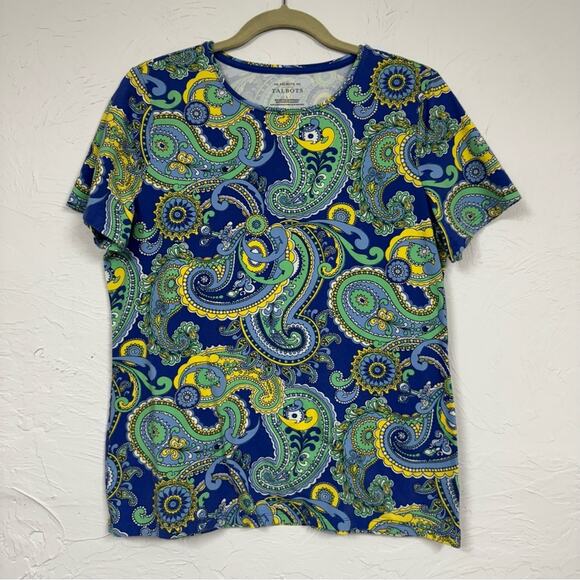 Talbots Tops - Talbot Blue Green Paisley Print Tee Shirt Womens L Classic Short Sleeve Boho